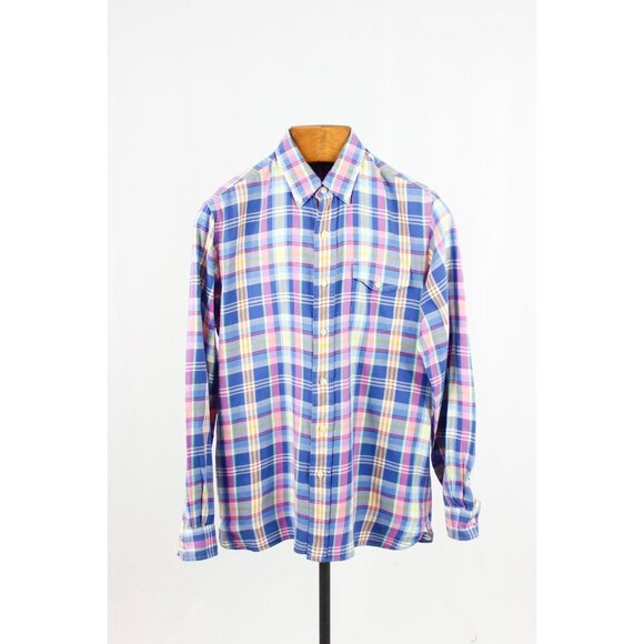 POLO RALPH LAUREN Blue Pink Madras Plaid Cotton Twill Button Down Shirt, Size M - Picture 1 of 15